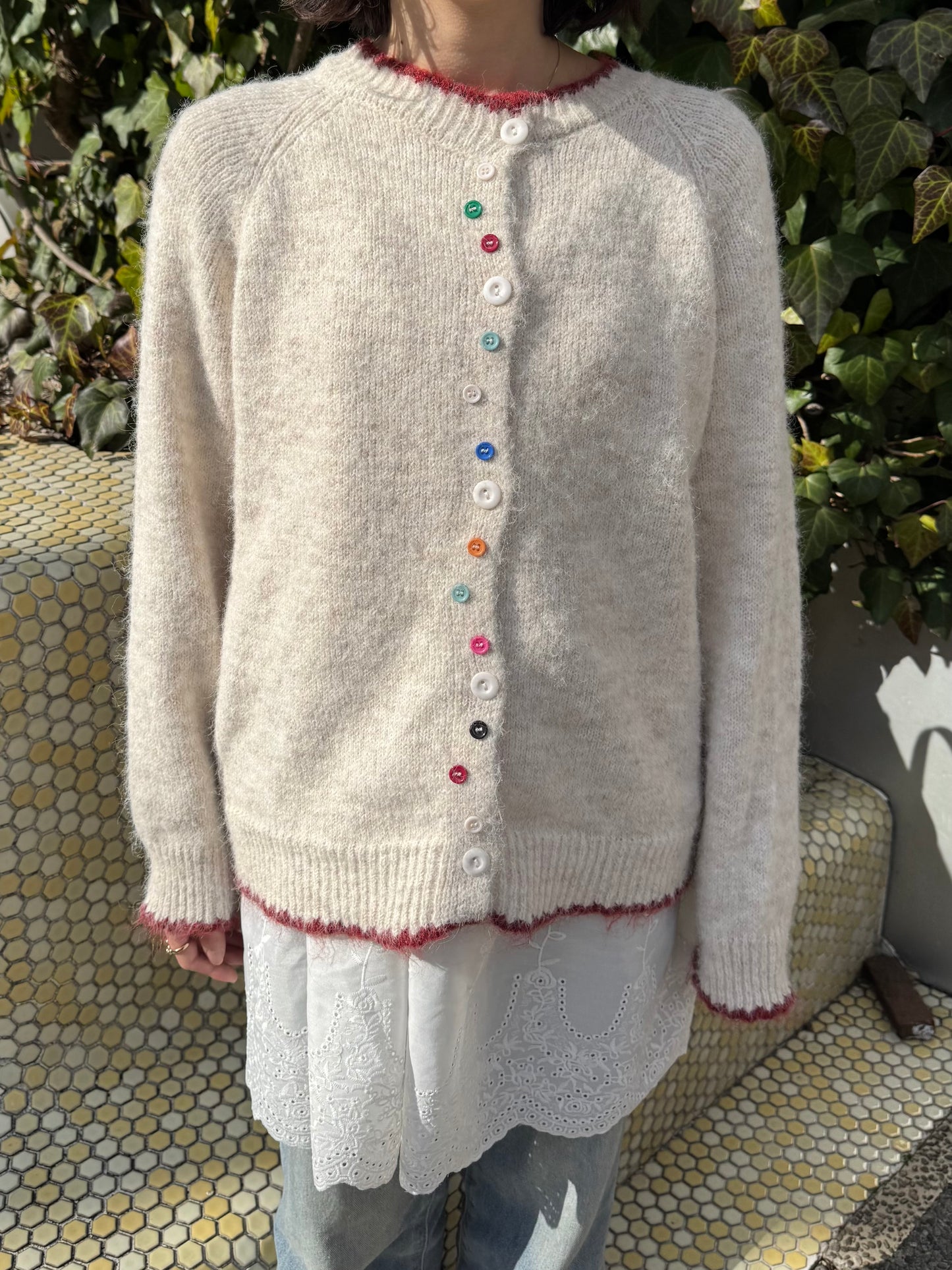 カラフルボタンバイカラーカーディガン DPC03016