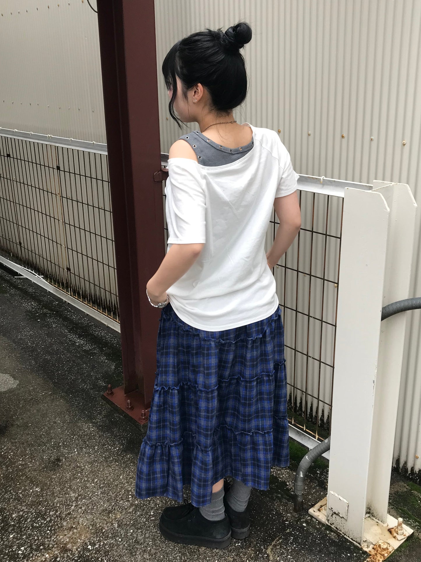 ロングチェックフリルスカート DPB89256