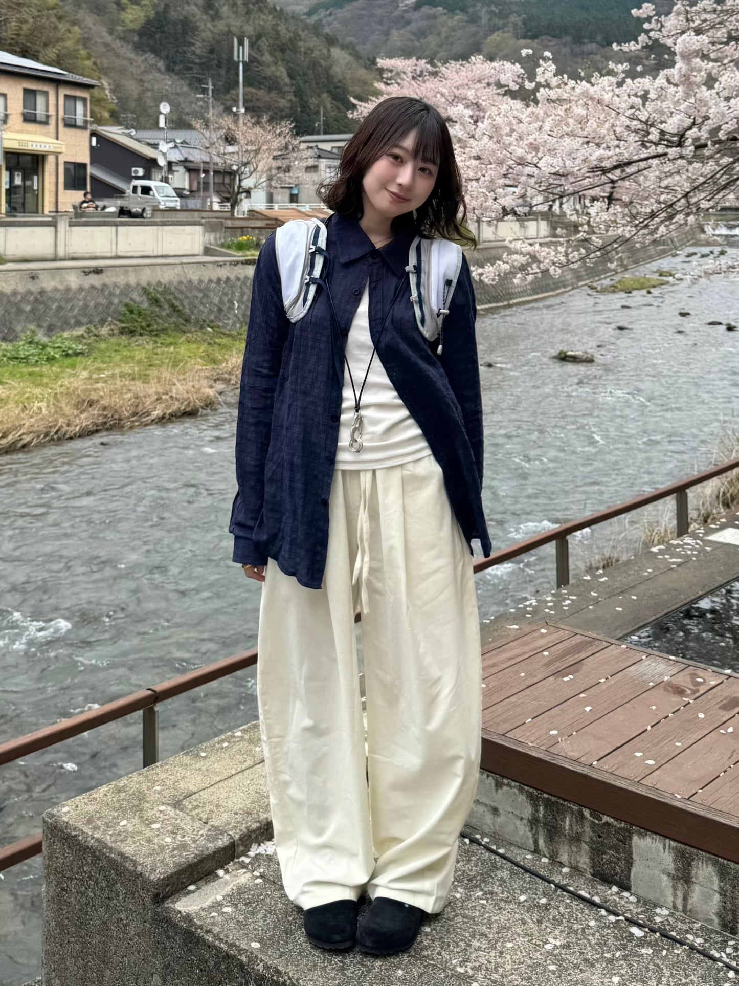 ネイビーチェックルーズシャツ DPC03041