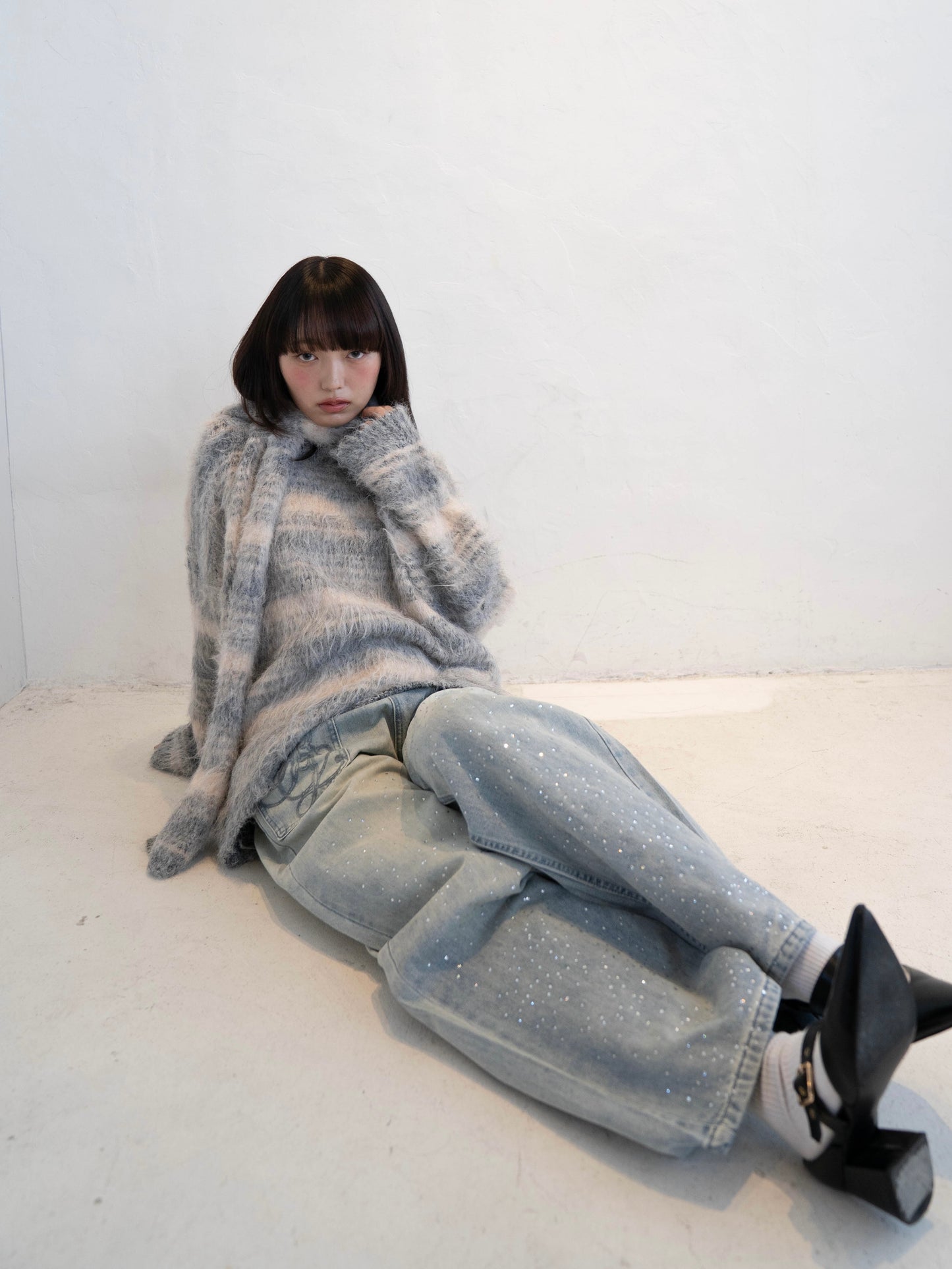 リボンマフラーボーダーニット DPC02005