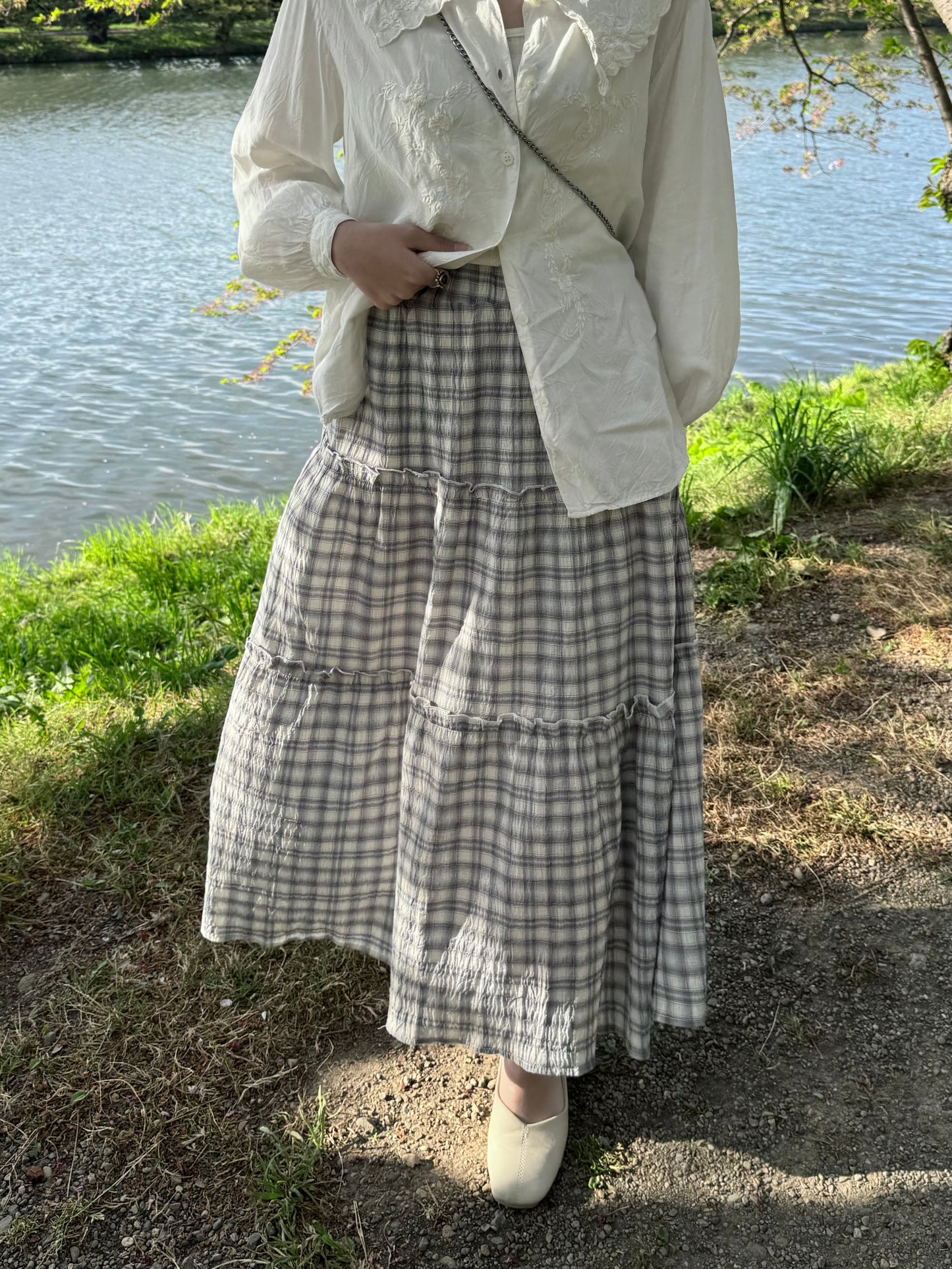 シフォンチェックフリルスカート DPC03051
