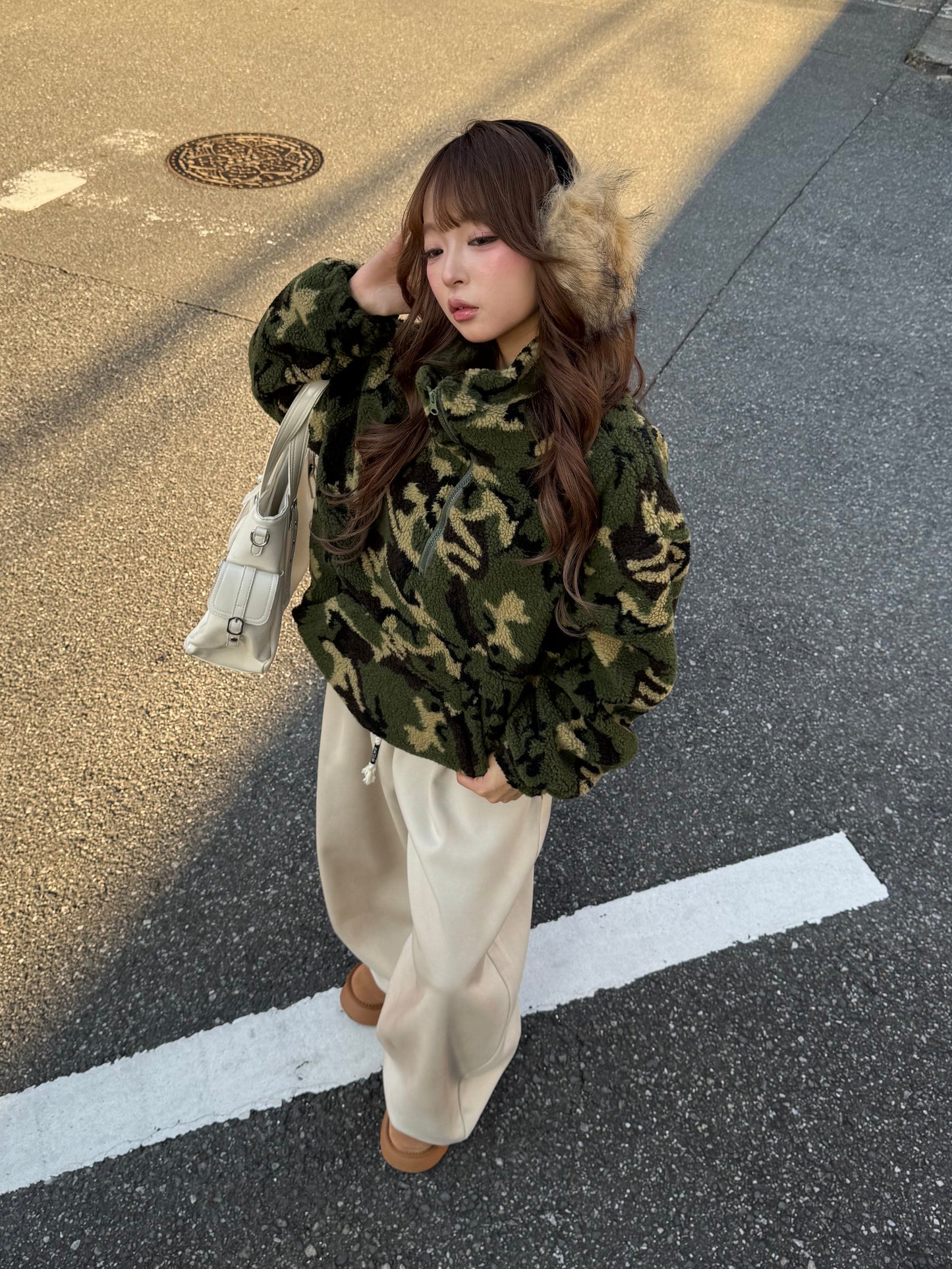 カモフラボアハーフジッププルオーバー DPB86180