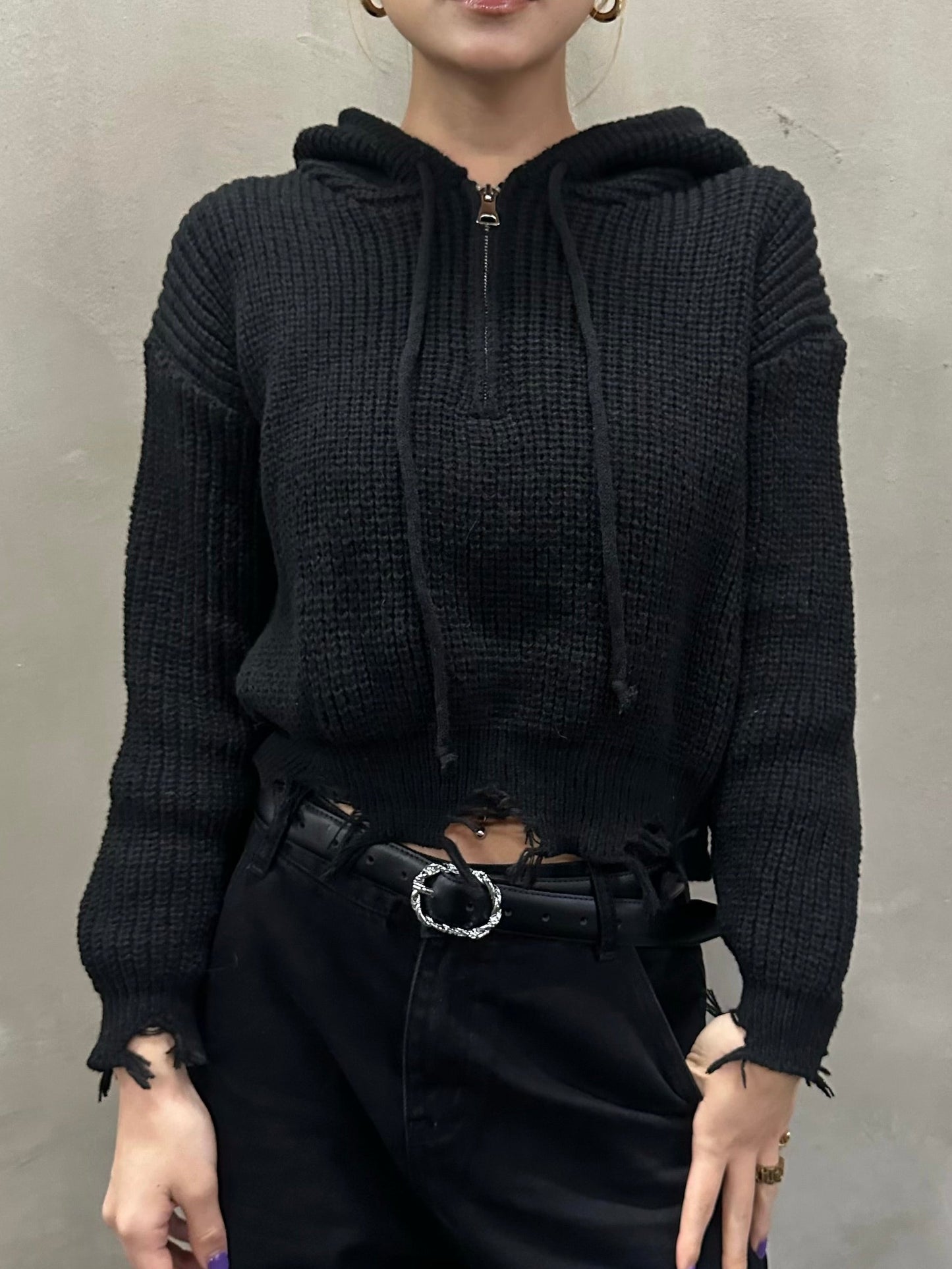 ダメージフードニットパーカー DPB26664