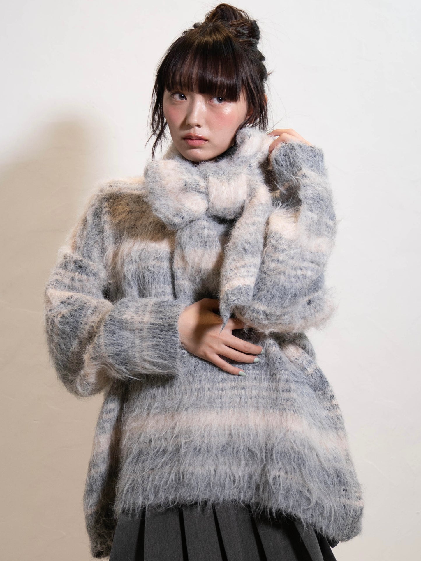 リボンマフラーボーダーニット DPC02005