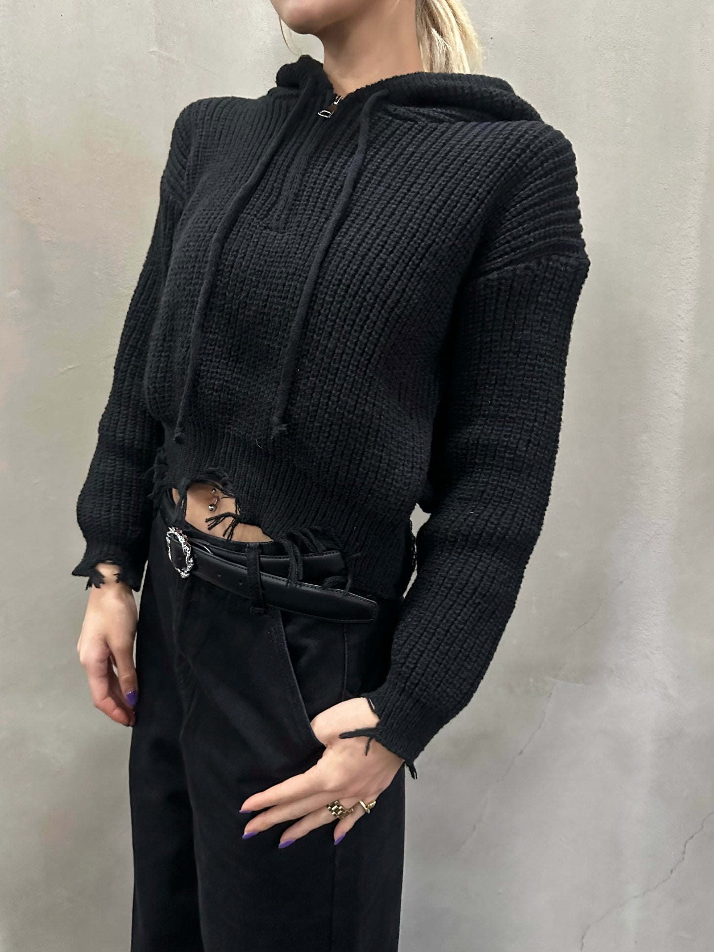 ダメージフードニットパーカー DPB26664