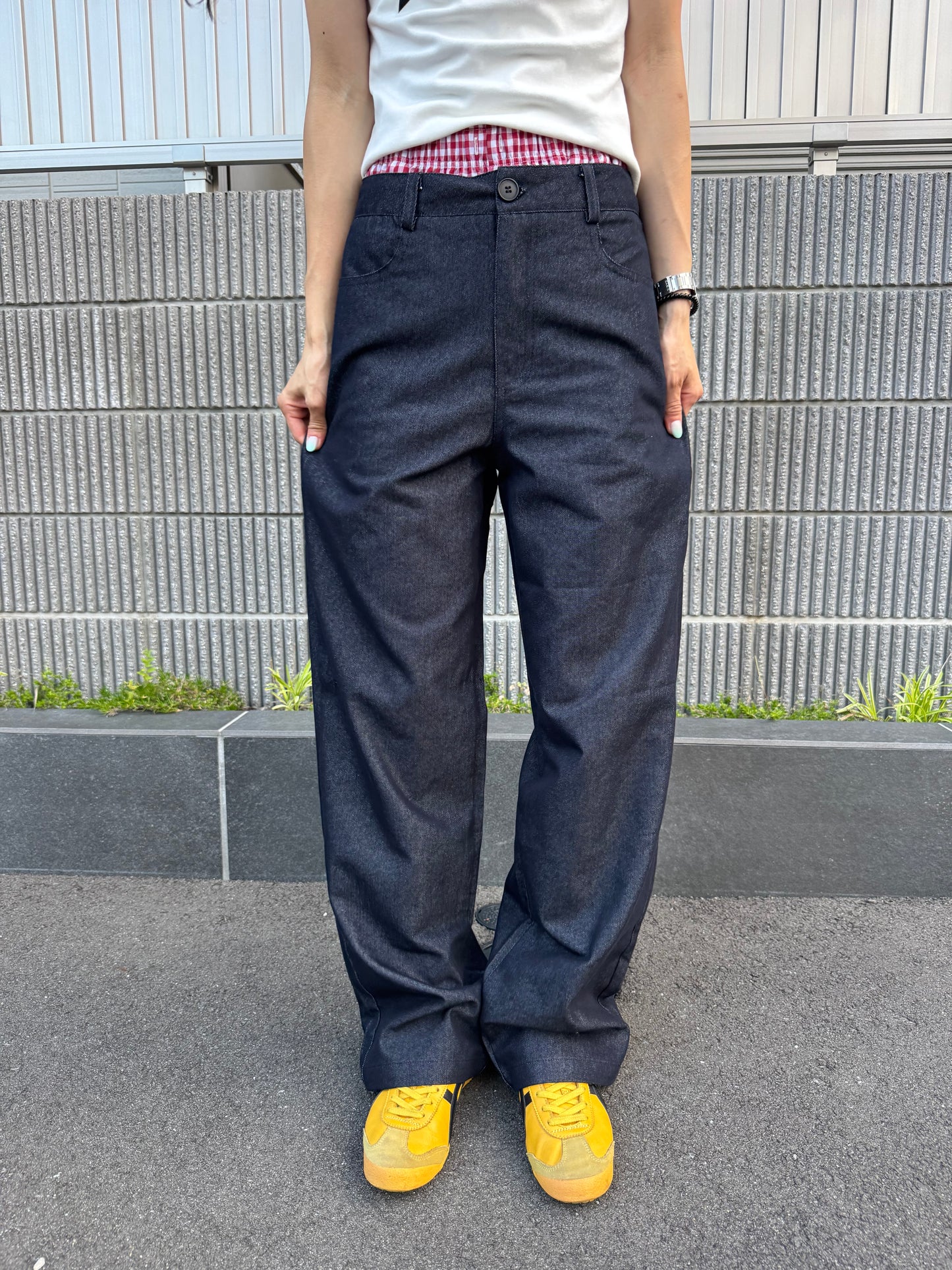 バックポケットステッチワイドデニムパンツ DPC07024