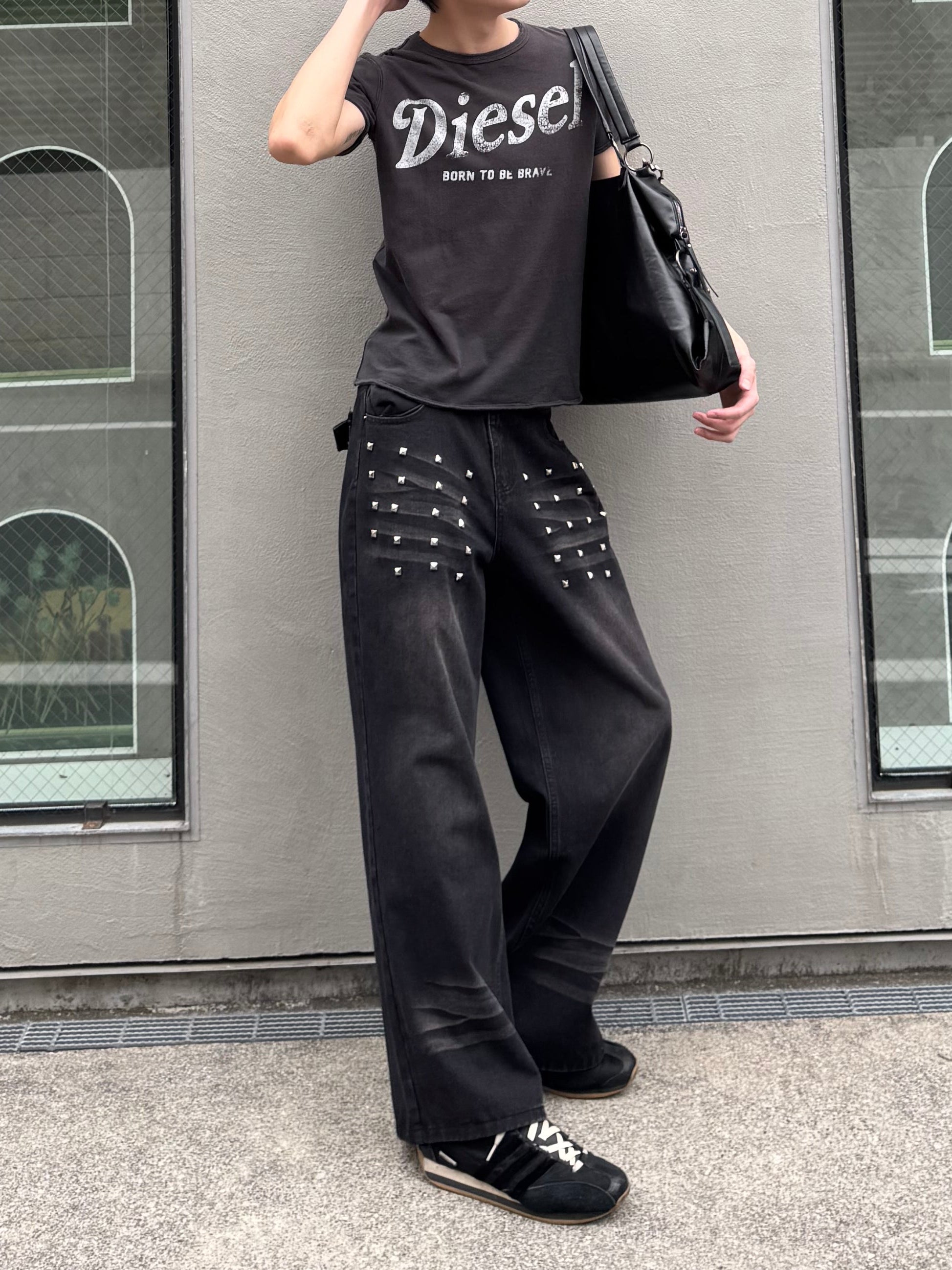 SCULPTOR スタッズ付き ブラックデニム フロントスタッズデニムパンツ DPC05001 – CRAMMY