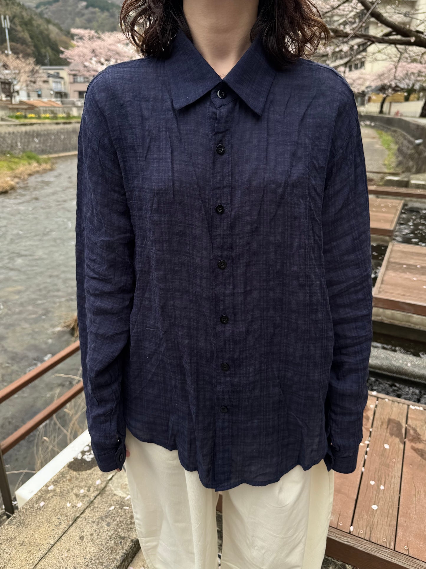 ネイビーチェックルーズシャツ DPC03041