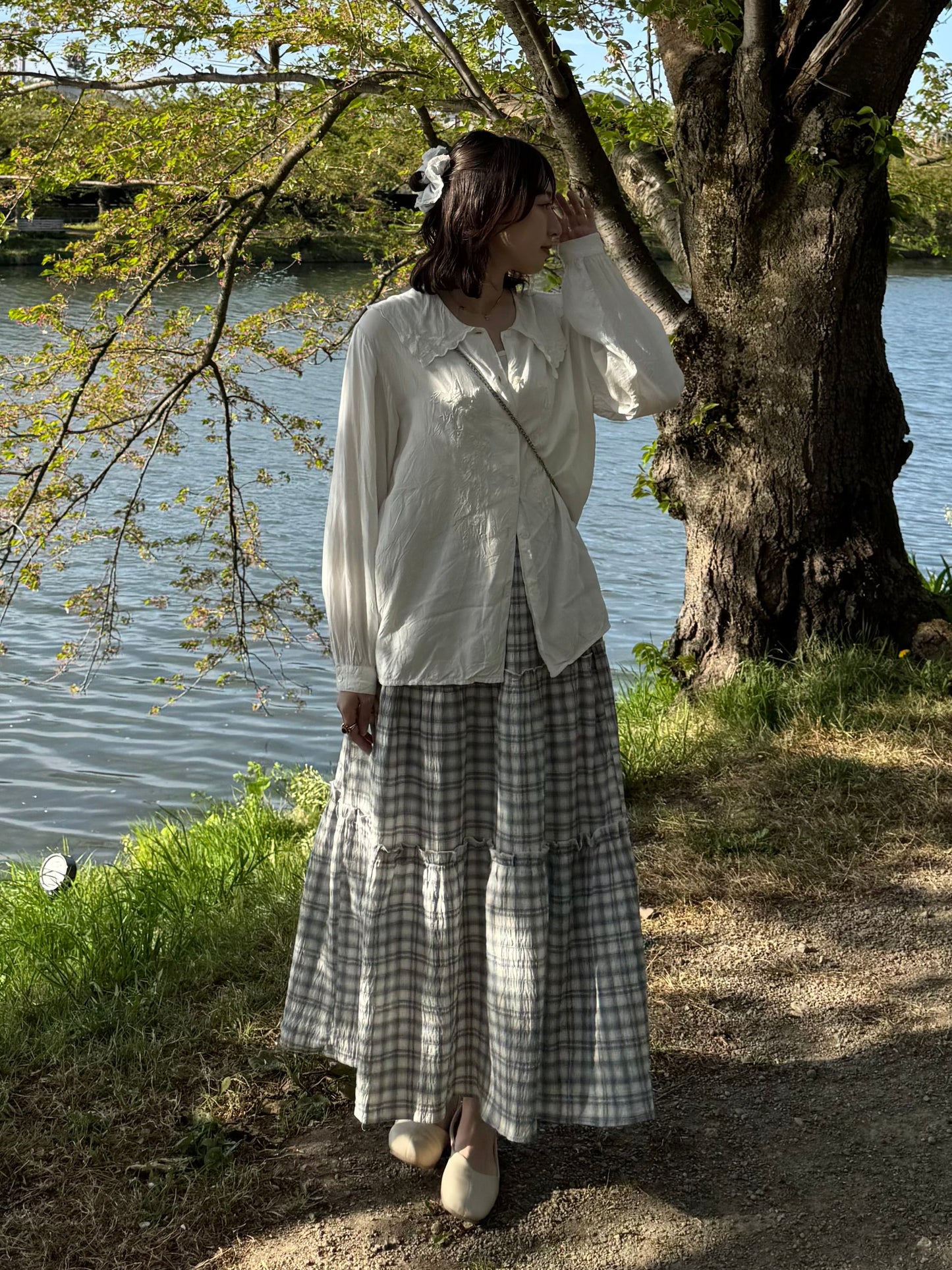 シフォンチェックフリルスカート DPC03051