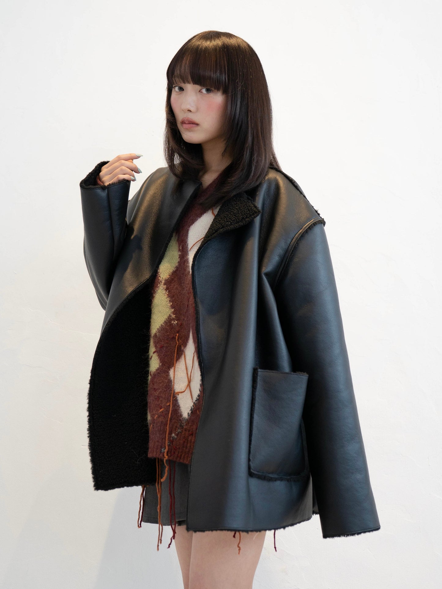 ポイントボアフェイクレザージャケット DPC02010