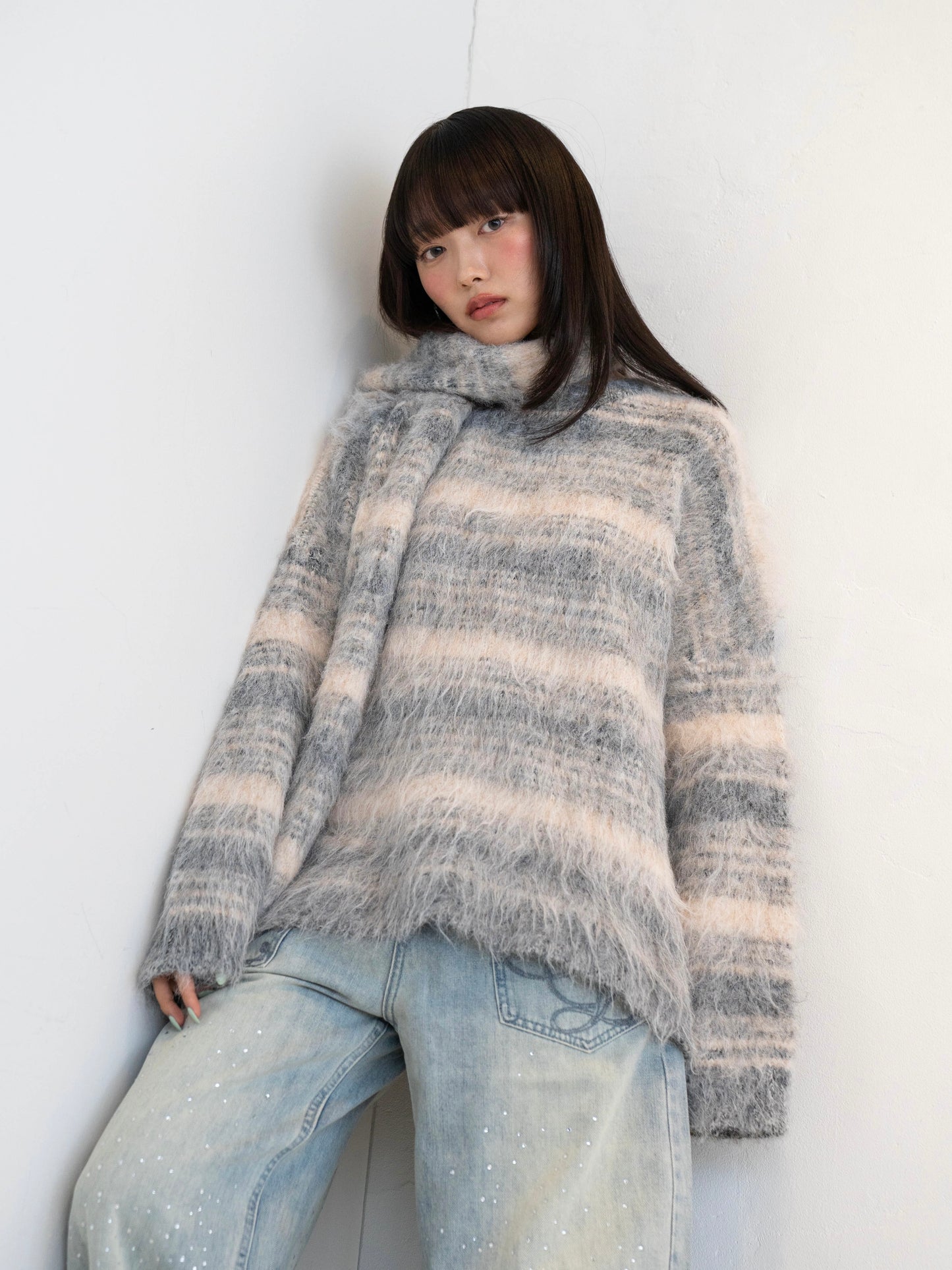 リボンマフラーボーダーニット DPC02005