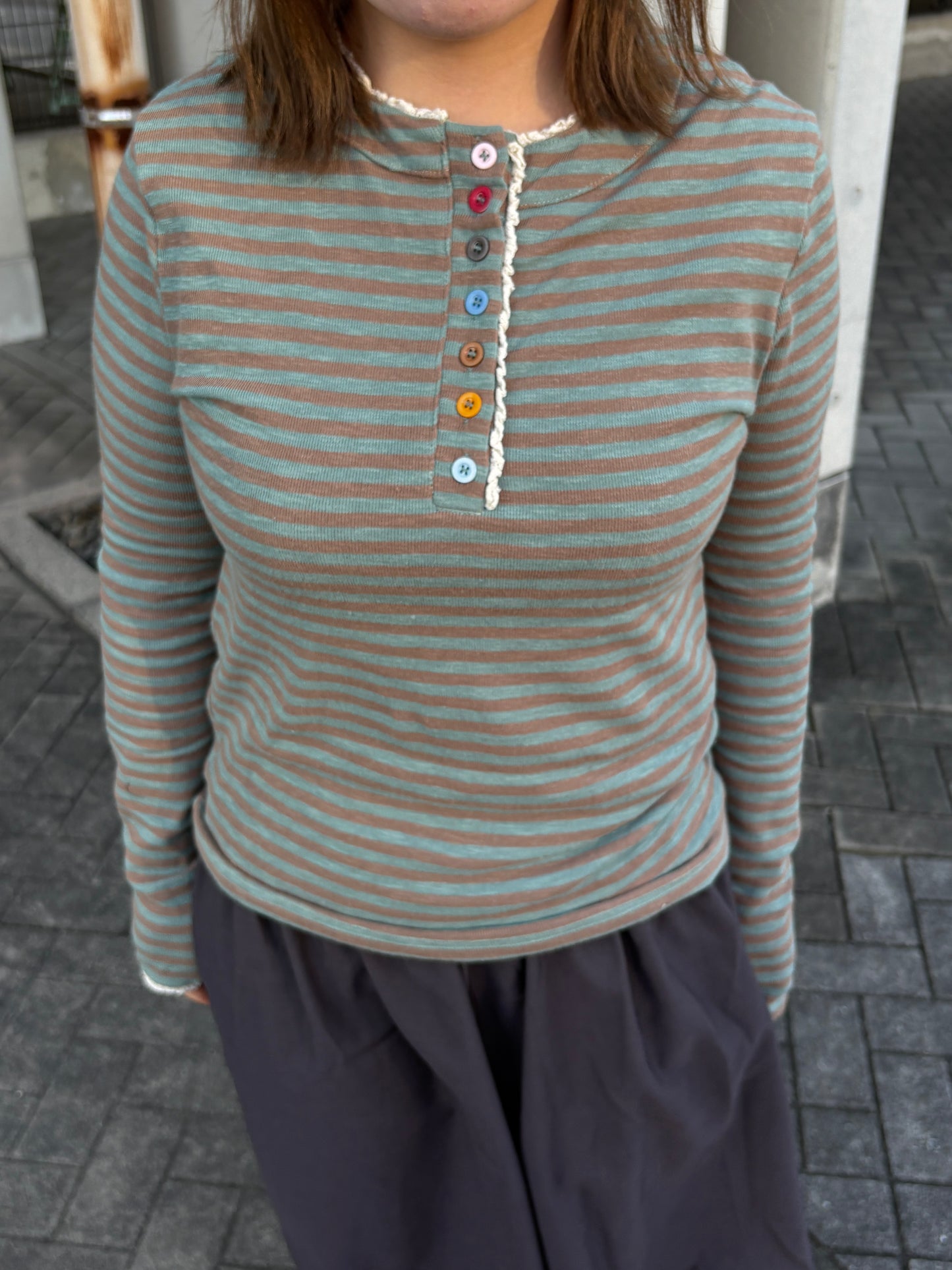 ボーダーヘンリーネックTシャツ DPB97097