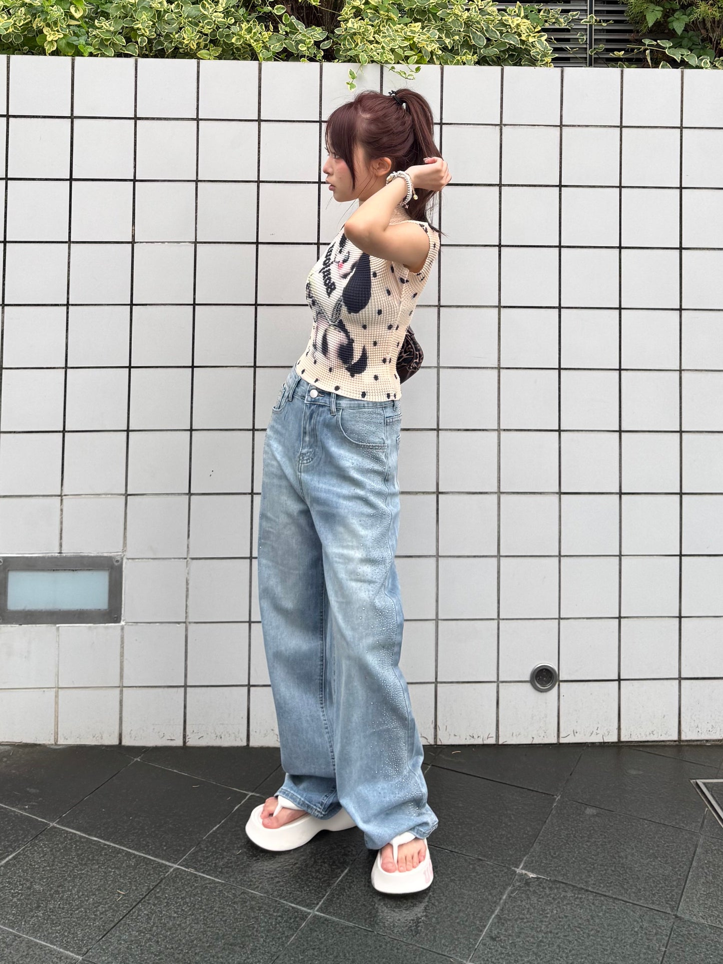 バックリボンストーンデニムパンツ DPB86305
