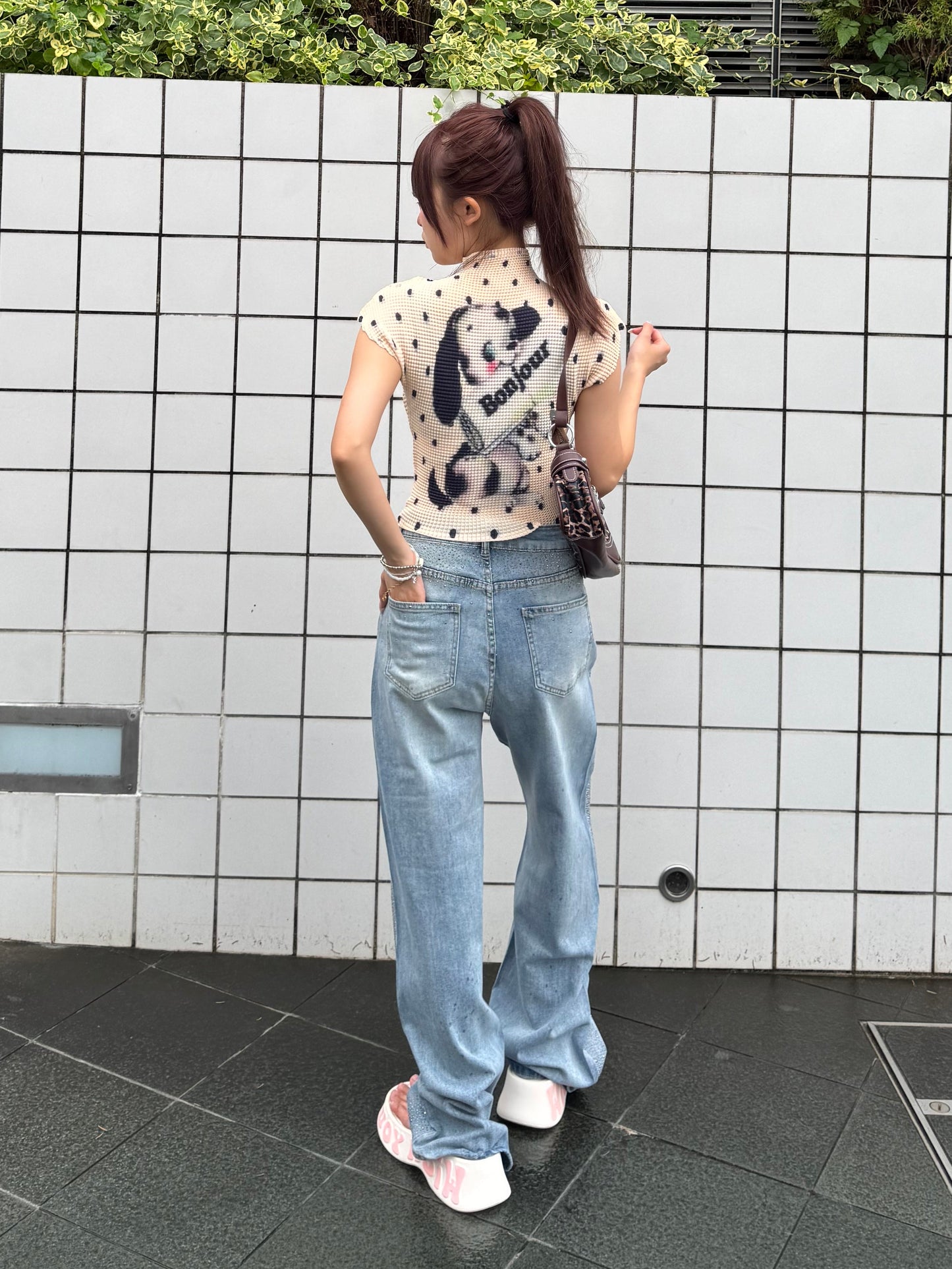バックリボンストーンデニムパンツ DPB86305