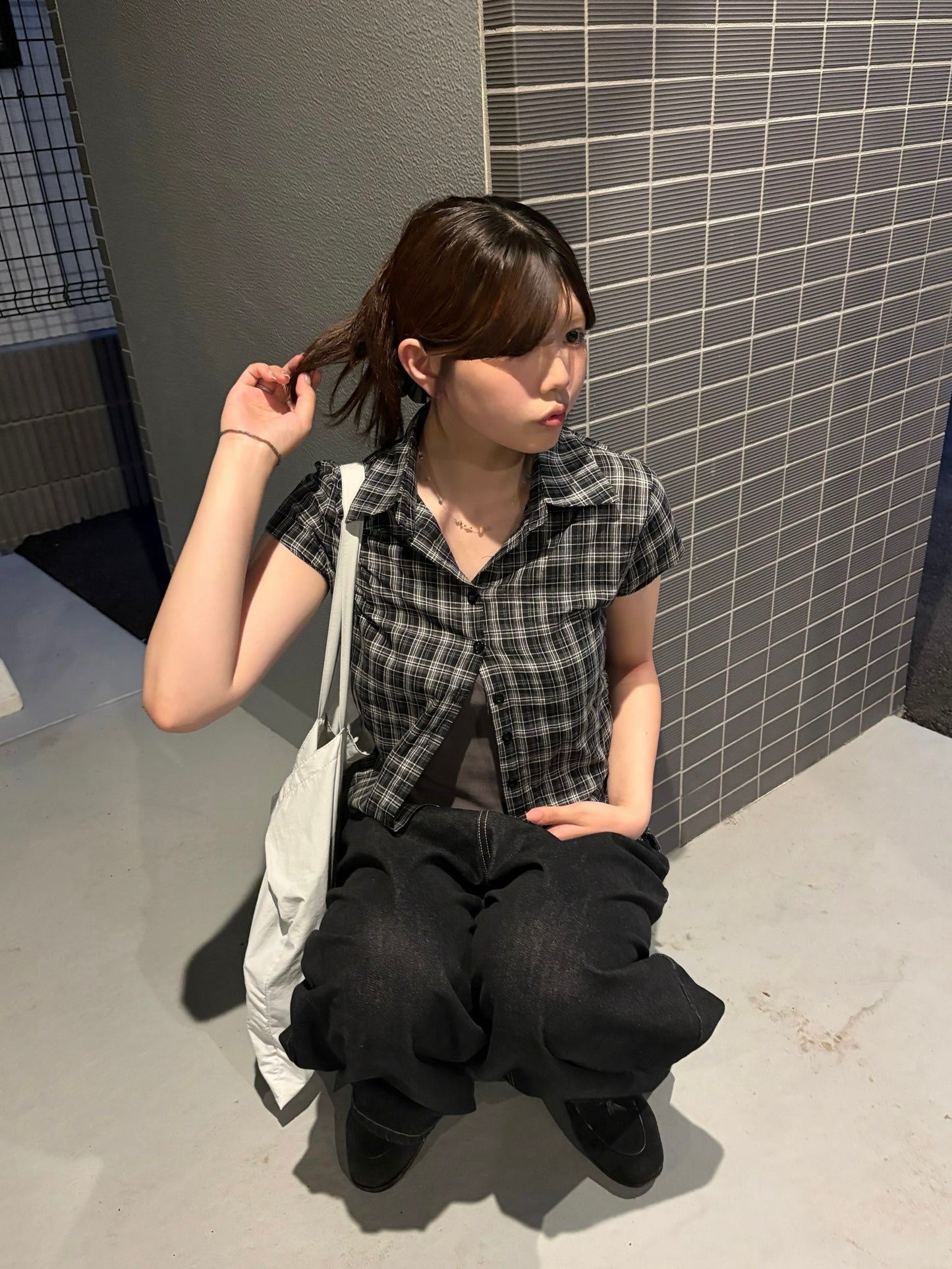 ドローストリングショートチェックシャツ DPC08050