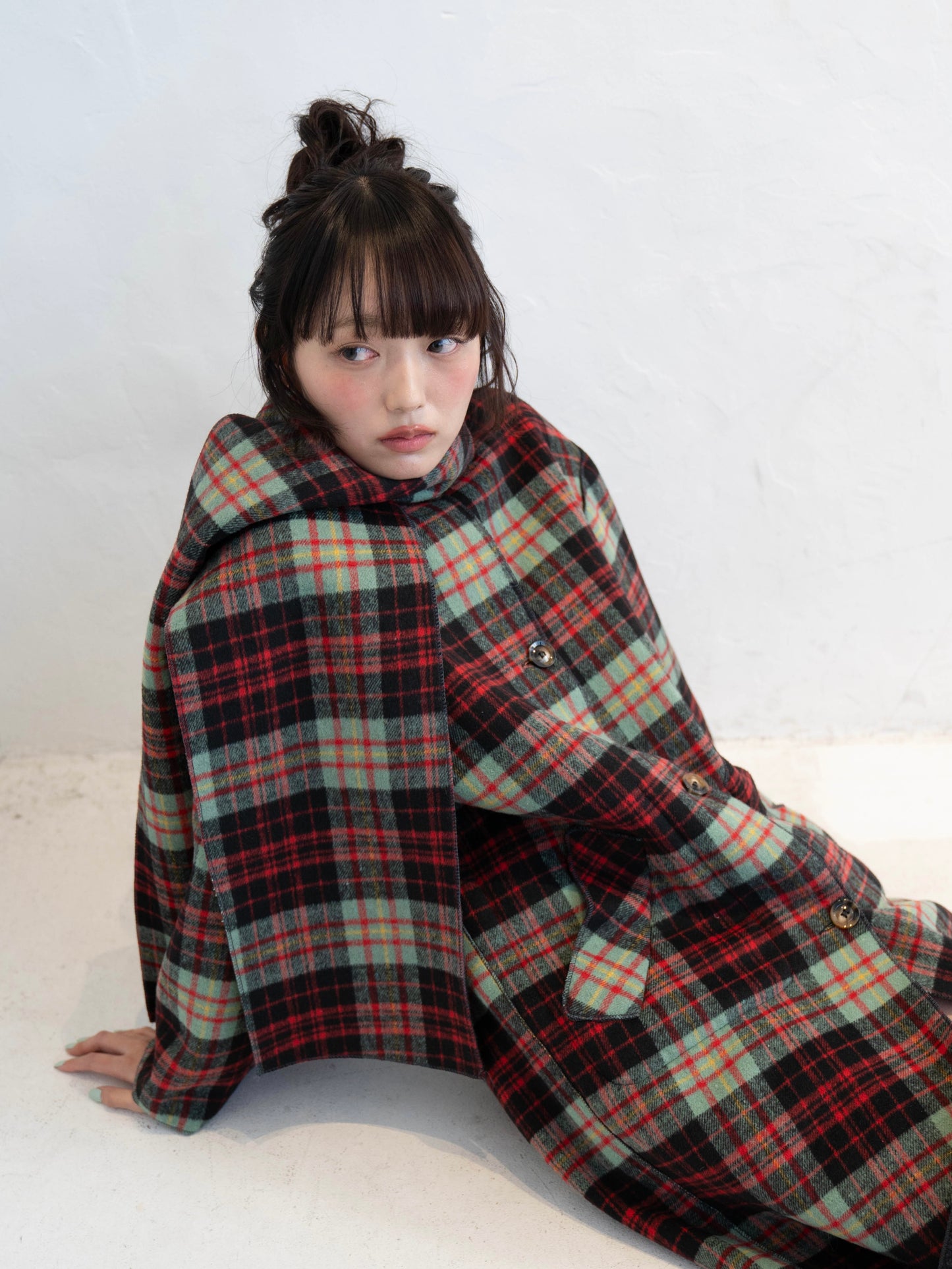 マフラー付きチェックロングコート DPC02015