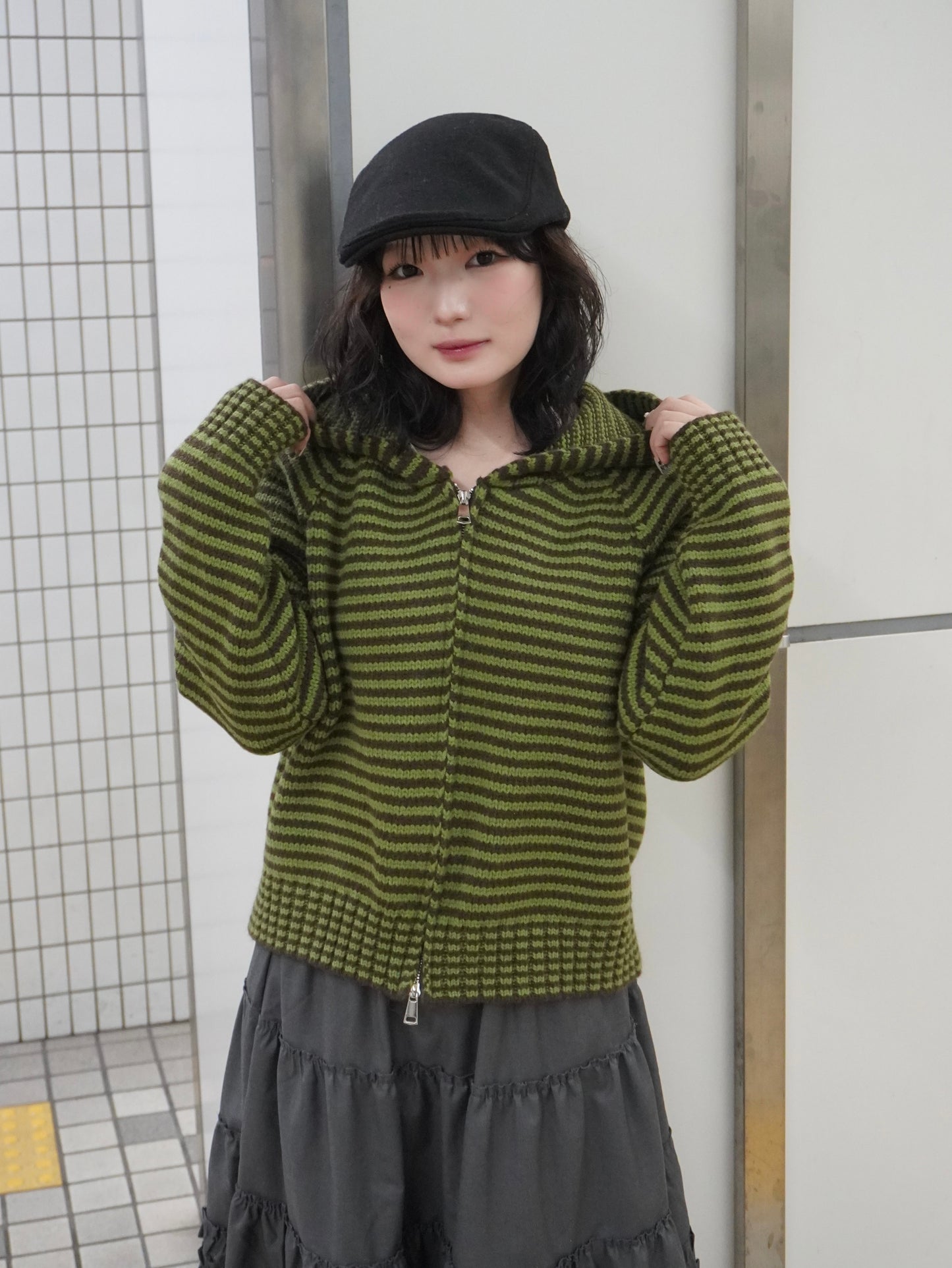 【即納】ボーダーニットダブルジップパーカー DPB85367S