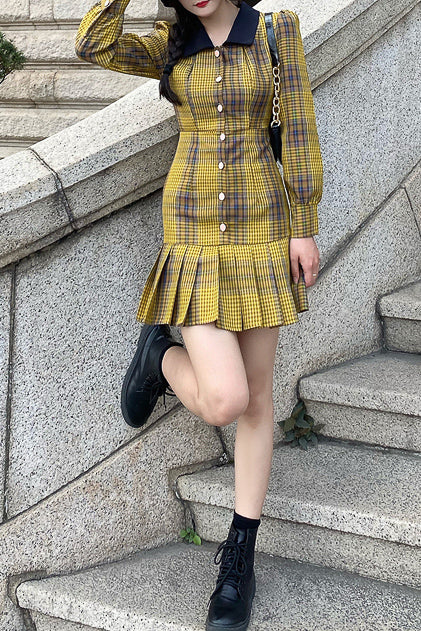 イエローグリットプリーツワンピース DAA03451