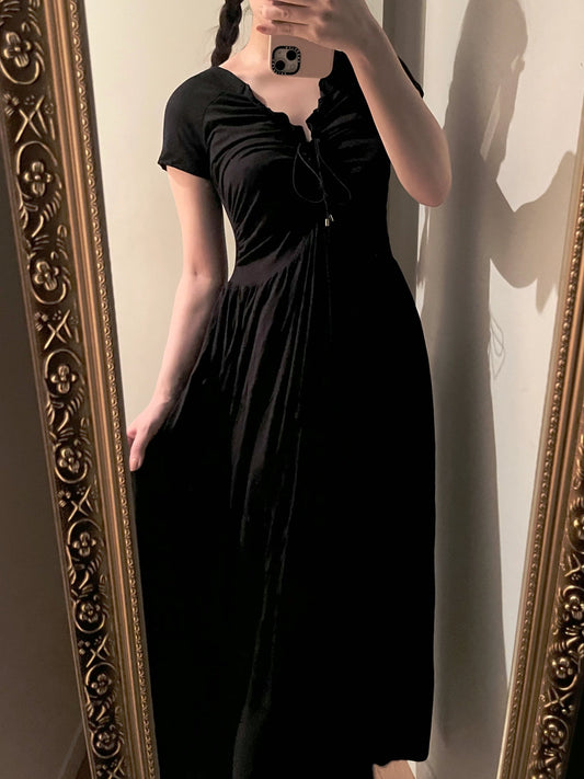 ブラックギャザーロングワンピース CPA03127