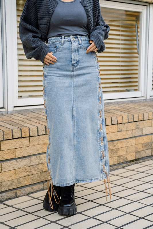 レースアップワイドデニムスカート DPB25001