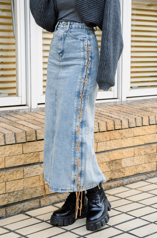 レースアップワイドデニムスカート DPB25001