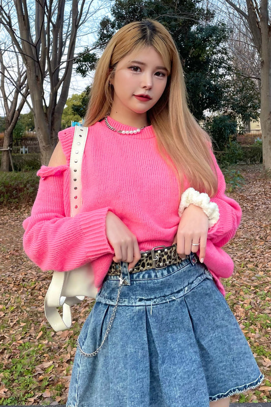 ショルダーボタンピンクニット DPB39061