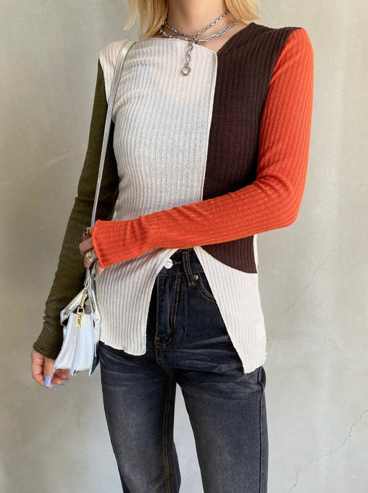 バイカラーフロントオープンニット DPB26111