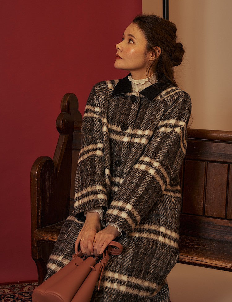 3way check pattern stain collar coat