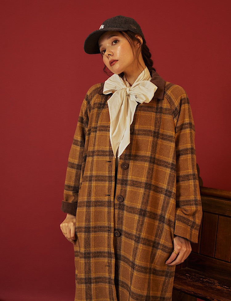 3way check pattern stain collar coat